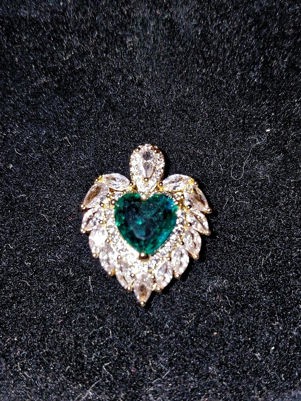 Green Heart Rhinestone Brooch